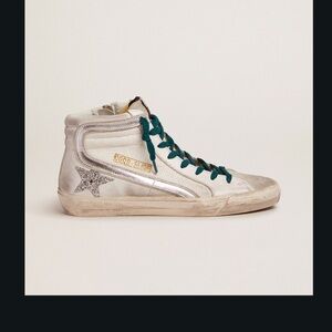 Golden Goose White and Teal High-Tops